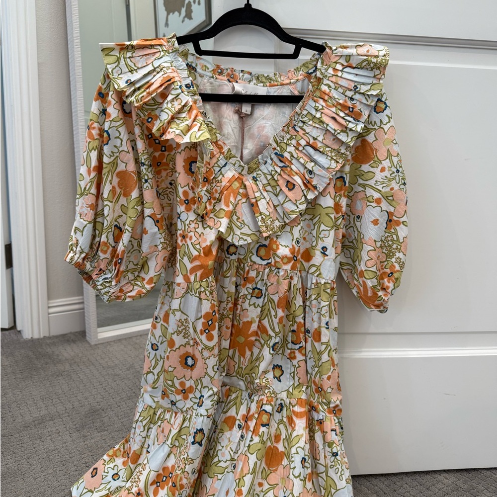 Cleobella Floral Dress in Orange and Green